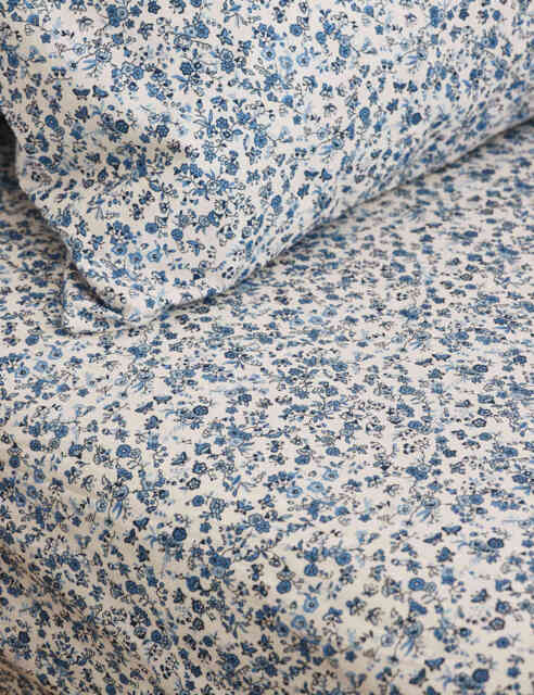 Piglet In Bed Washed Cotton Mini Meadow Fitted Sheet Blue Mix