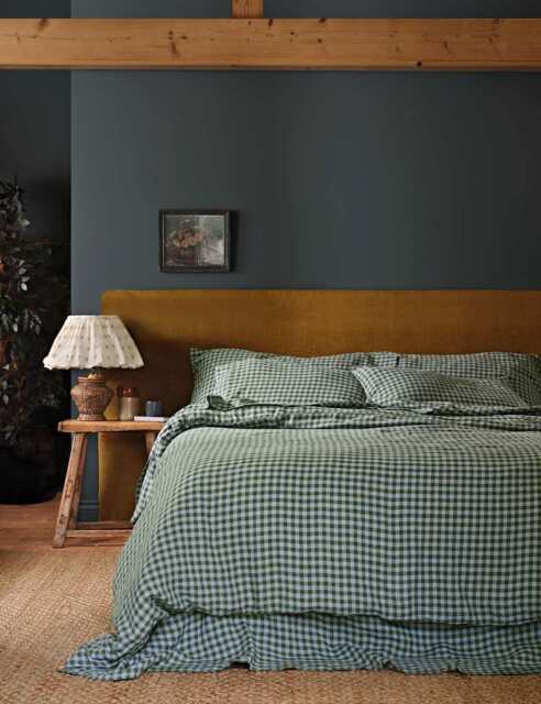 Piglet In Bed Pure Linen Gingham Duvet Cover Green Mix