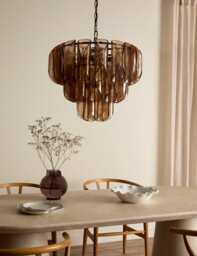 M&S 3-Tier Curved Glass Pendant Light Brown