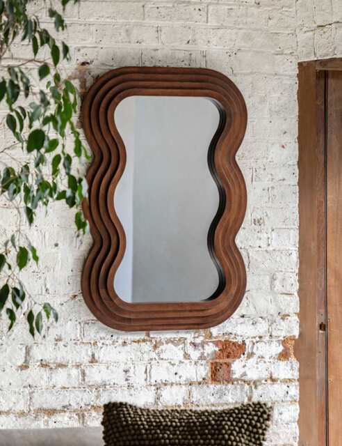 Gallery Direct Hasker Wooden Medium Wavy Wall Mirror Brown