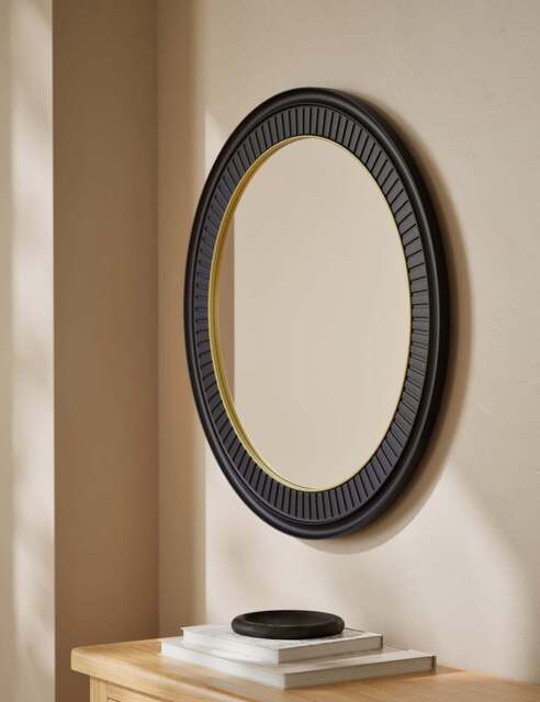 M&S Classic Carved Round Mirror Black