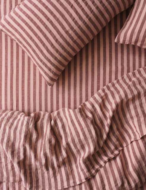Piglet In Bed Linen Rich Pembroke Stripe Fitted Sheet Pink Mix