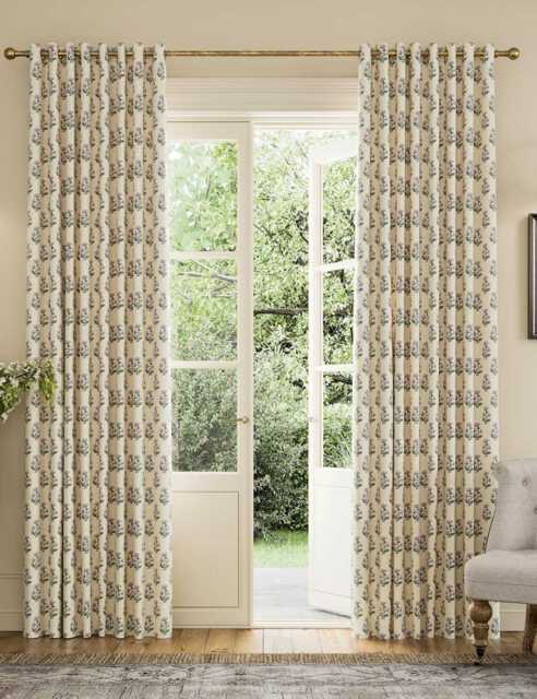Joules Chamomile Pure Cotton Eyelet Blackout Curtains Cream Mix