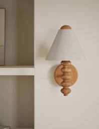 M&S Evelyn Wood Bobbin Wall Light Wood