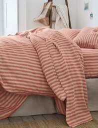 Piglet In Bed Pure Linen Striped Flat Sheet Red Mix