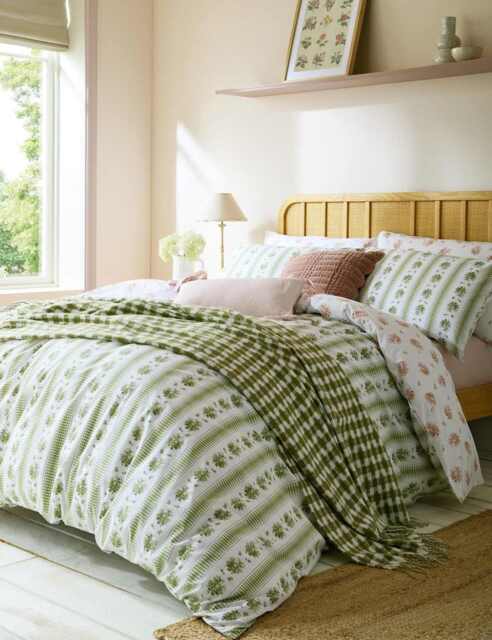Laura Ashley Pure Cotton Pensham Striped Bedding Set Green Mix
