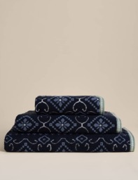M&S Pure Cotton Tile Print Towel Navy