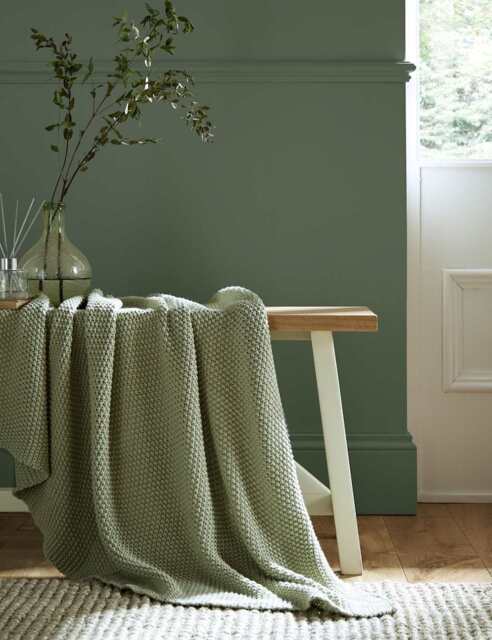 Laura Ashley Pure Cotton Parker Knitted Throw Light Green