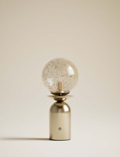 M&S Rechargeable Bubble Glass Globe Table Lamp Antique Brass