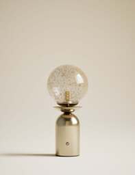 M&S Rechargeable Bubble Glass Globe Table Lamp Antique Brass