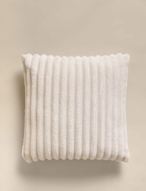 M&S Ribbed Fleece Cushion Ivory