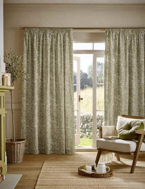 William Morris At Home Original Willow Pencil Pleat Curtains Green Mix