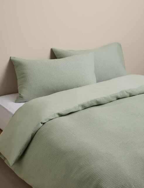 M&S Washed Cotton Waffle Bedding Set Sage