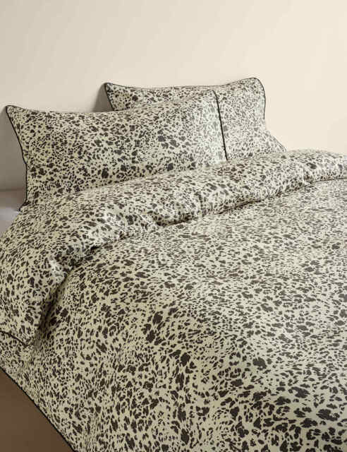 M&S Pure Cotton Animal Print Bedding Set Charcoal Mix