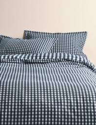 M&S Pure Cotton Gingham Reversible Bedding Set Slate Blue