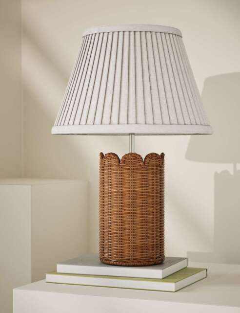 M&S Wicker Scalloped Table Lamp Natural