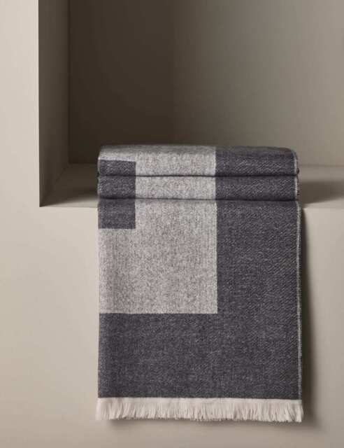 M&S X Kelly Hoppen Border Throw Grey Mix