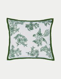 Burleigh X Bedeck Of Belfast Pure Cotton Hibiscus Embroidered Cushion Green Mix