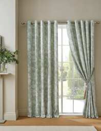 Laura Ashley Lloyd Pure Cotton Eyelet Curtains Green Mix
