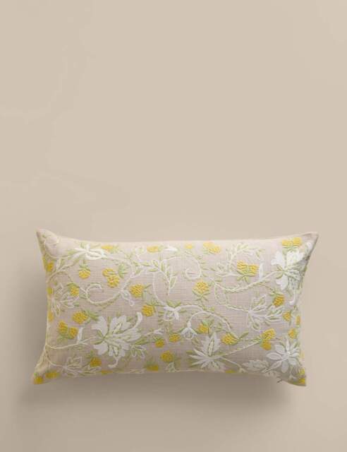 M&S Pure Cotton Floral Embroidered Bolster Cushion Natural Mix