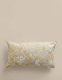 M&S Pure Cotton Floral Embroidered Bolster Cushion Natural Mix