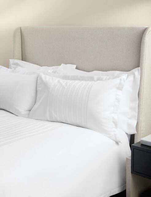 M&S X Kelly Hoppen Pure Cotton Jacquard Striped Bedding Set White