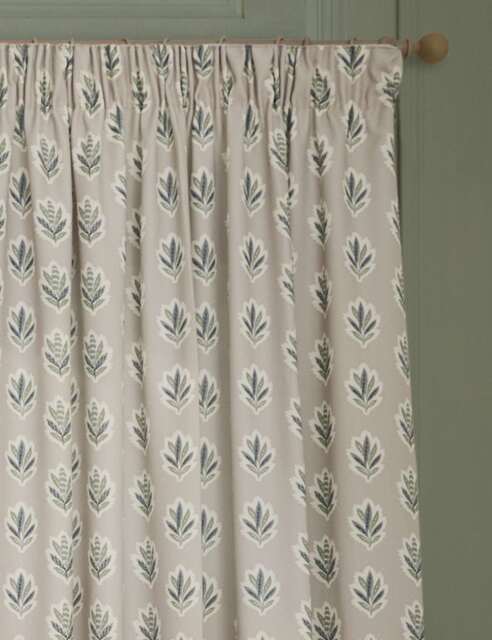 Sanderson Sessile Leaf Pencil Pleat Curtains Natural Mix