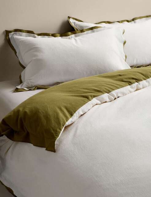 M&S Pure Cotton Crepe Contrast Bedding Set Green Mix
