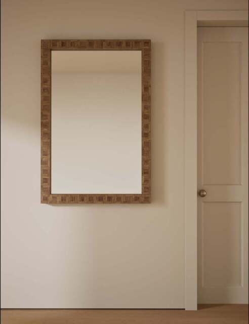 M&S Hugo Marquetry Wood Rectangular Wall Mirror Natural