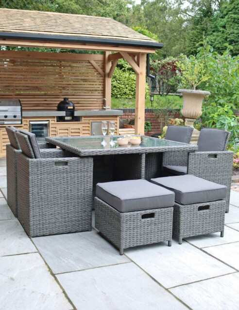 Royalcraft Paris 8 Seater Rattan Garden Cube Dining Set Grey