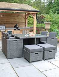 Royalcraft Paris 8 Seater Rattan Garden Cube Dining Set Grey