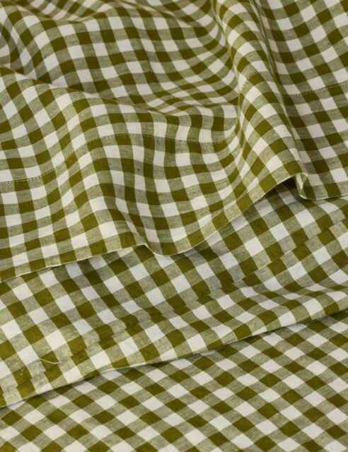Piglet In Bed Linen Rich Gingham Flat Sheet Green Mix
