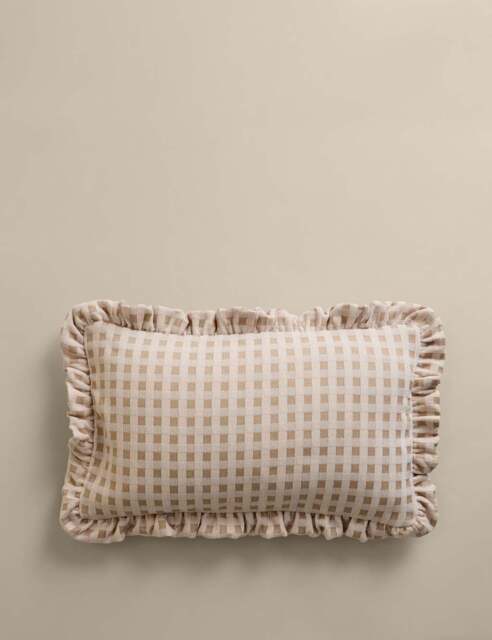 M&S Chenille Woven Gingham Bolster Cushion Neutral