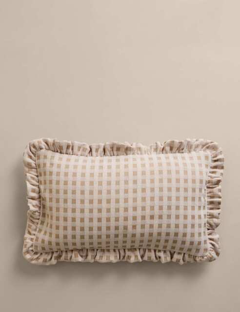 M&S Chenille Woven Gingham Bolster Cushion Neutral