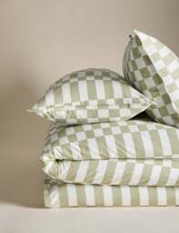 M&S Cotton Rich Geometric Bedding Set Green Mix