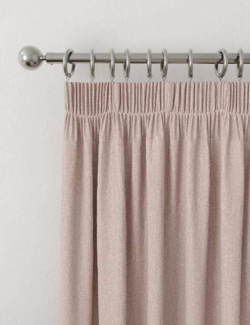M&S Brushed Pencil Pleat Blackout Thermal Curtains Blush