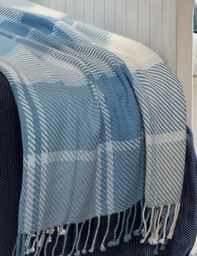 Laura Ashley Pure Cotton Dylan Checked Throw Blue Mix