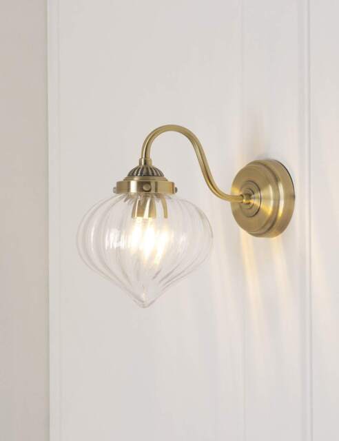 Laura Ashley Whitham Fluted Glass Wall Light Antique Brass