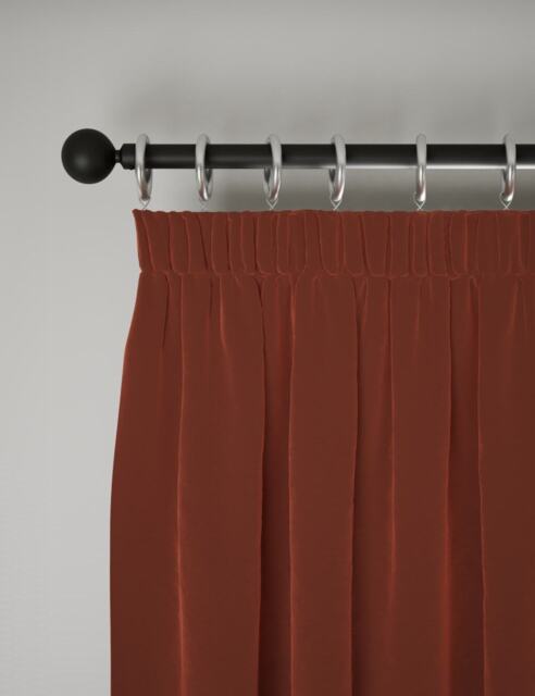 M&S Velvet Pencil Pleat Curtains Terracotta