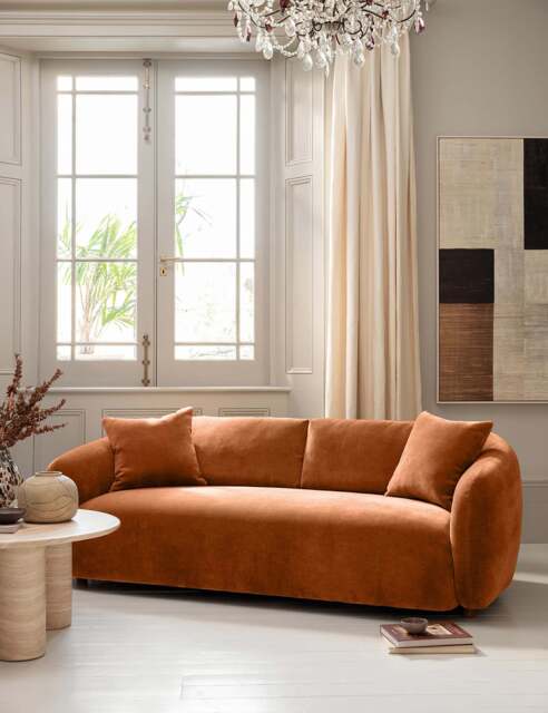 BARKER AND STONEHOUSE Cocoon Chenille 3 Seater Curved Sofa Orange