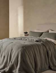 Bedfolk Pure Cotton Stitched Quilted Throw Khaki
