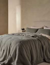 Bedfolk Pure Cotton Stitched Quilted Throw Khaki
