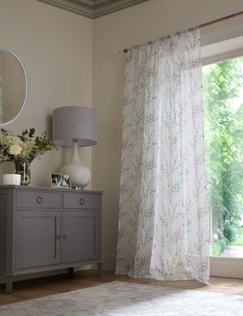 Laura Ashley Sheer Voile Panel Slot Top Curtain Blue Mix