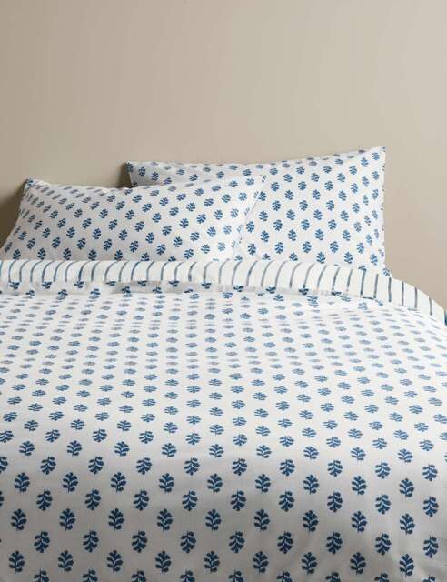 M&S Cotton Blend Mini Leaf Bedding Set Slate Blue