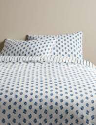 M&S Cotton Blend Mini Leaf Bedding Set Slate Blue