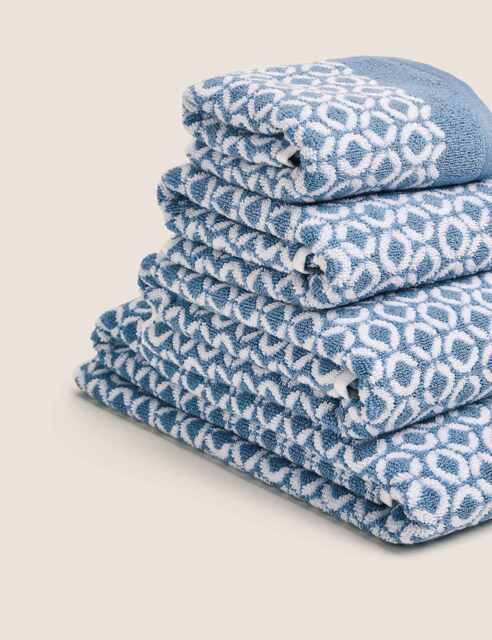 M&S Pure Cotton Repeat Links Towel Chambray