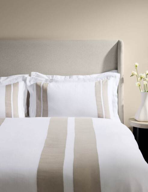 M&S X Kelly Hoppen Pure Linen Panel Bedding Set Taupe Mix