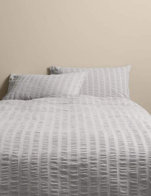M&S Pure Cotton Seersucker Bedding Set Grey