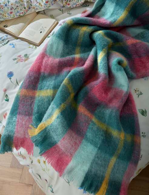 Bluebellgrey Wool Blend Highland Check Throw Pink Mix