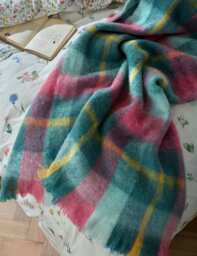 Bluebellgrey Wool Blend Highland Check Throw Pink Mix